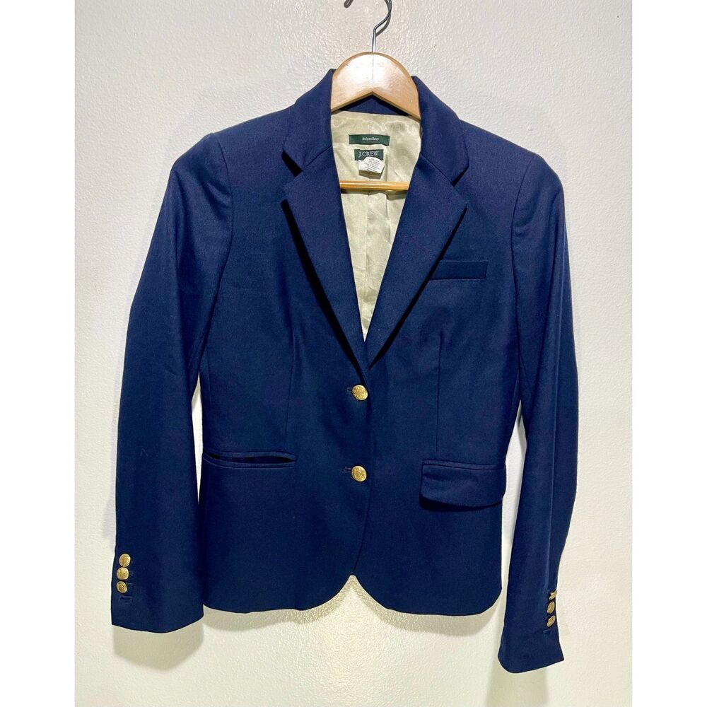 J. Crew schoolboy blazer jacket navy blue wool blend gold button business women2